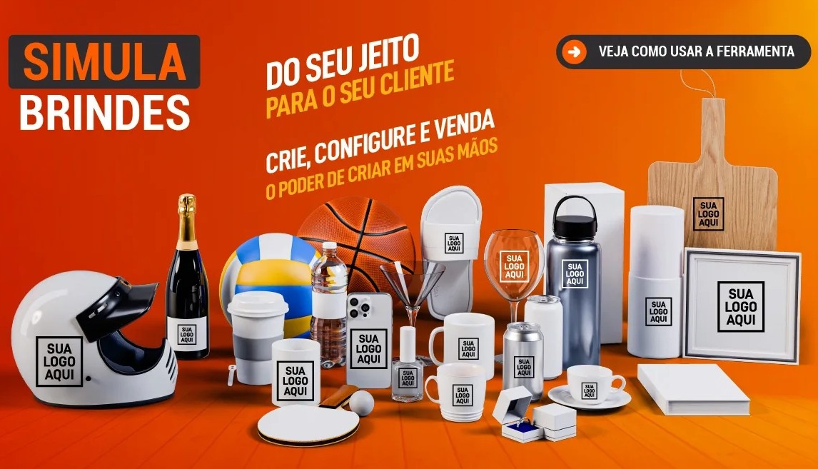 Simula Brindes com diversos produtos personalizados